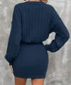 Kadın Uzun Kollu V Yakalı önden Düğmeli Kısa Triko Elbise