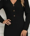 Kadın Uzun Kollu V Yakalı önden Düğmeli Kısa Triko Elbise