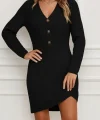 Kadın Uzun Kollu V Yakalı önden Düğmeli Kısa Triko Elbise