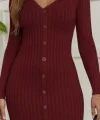 Kadın Uzun Kollu V Yakalı önden Düğmeli şardonlu Kaşkorse Elbise