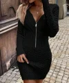 Kadın Uzun Kollu V Yakalı önden Fermuarlı Kısa Triko Elbise
