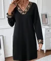 Kadın Uzun Kollu V Yakalı Pulpayet Detaylı Mini Ithal Krep Elbise