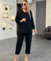 Kadın Uzun Kollu V Yakalı Pulpayet Viskon Iki Iplik Bluz Ve Pantolon Takım
