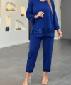Kadın Uzun Kollu V Yakalı Pulpayet Viskon Iki Iplik Bluz Ve Pantolon Takım