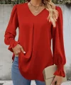 Kadın Uzun Kollu V Yakalı Salaş Ithal Krep Bluz