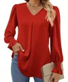 Kadın Uzun Kollu V Yakalı Salaş Ithal Krep Bluz