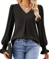 Kadın Uzun Kollu V Yakalı Salaş Ithal Krep Bluz