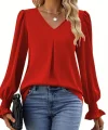 Kadın Uzun Kollu V Yakalı Salaş Ithal Krep Bluz