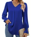 Kadın Uzun Kollu V Yakalı Salaş Ithal Krep Bluz