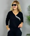 Kadın Uzun Kollu V Yakalı şerit Detaylı Viskon Iki Iplik Bluz Ve Pantolon Ikili Takım