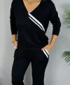 Kadın Uzun Kollu V Yakalı şerit Detaylı Viskon Iki Iplik Bluz Ve Pantolon Ikili Takım