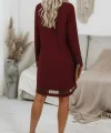 Kadın Uzun Kollu V Yakalı Tül şerit Detaylı Mini Krep Elbise