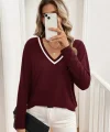 Kadın Uzun Kollu V Yakalı Viskon Iki Iplik Bluz