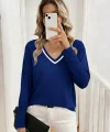 Kadın Uzun Kollu V Yakalı Viskon Iki Iplik Bluz