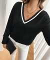 Kadın Uzun Kollu V Yakalı Viskon Iki Iplik Bluz
