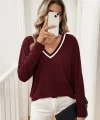 Kadın Uzun Kollu V Yakalı Viskon Iki Iplik Bluz