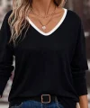 Kadın Uzun Kollu V Yakalı Viskon Iki Iplik Bluz