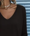 Kadın Uzun Kollu V Yakalı Viskon Iki Iplik Bluz