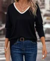 Kadın Uzun Kollu V Yakalı Viskon Iki Iplik Bluz