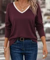 Kadın Uzun Kollu V Yakalı Viskon Iki Iplik Bluz
