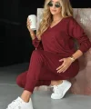 Kadın Uzun Kollu V Yakalı Viskon Iki Iplik Bluz Ve Pantolon Ikili Takım