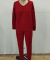 Kadın Uzun Kollu V Yakalı Viskon Iki Iplik Bluz Ve Pantolon Ikili Takım