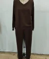 Kadın Uzun Kollu V Yakalı Viskon Iki Iplik Bluz Ve Pantolon Ikili Takım