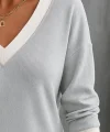 Kadın Uzun Kollu V Yakalı Waffle Bluz