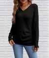 Kadın Uzun Kollu V Yakalı Yandan Düğme Detay Yün Viskon Bluz