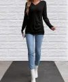 Kadın Uzun Kollu V Yakalı Yandan Düğme Detay Yün Viskon Bluz