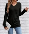 Kadın Uzun Kollu V Yakalı Yandan Düğme Detay Yün Viskon Bluz