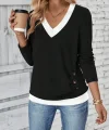 Kadın Uzun Kollu V Yakalı Yandan Düğmeli Yün Viskon Bluz