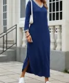 Kadın Uzun Kollu V Yakalı Yanlardan Yırtmaçlı Uzun Viskon Iki Iplik Elbise