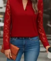 Kadın Uzun Kollu Yaka Düğme Detay Güpürlü Kol Krep Bluz
