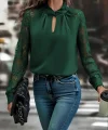 Kadın Uzun Kollu Yaka Düğme Detay Güpürlü Kol Krep Bluz