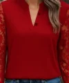 Kadın Uzun Kollu Yaka Düğme Detay Güpürlü Kol Krep Bluz