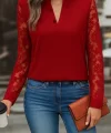 Kadın Uzun Kollu Yaka Düğme Detay Güpürlü Kol Krep Bluz