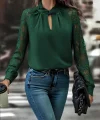 Kadın Uzun Kollu Yaka Düğme Detay Güpürlü Kol Krep Bluz