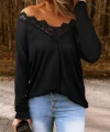 Kadın Uzun Kollu Yaka Güpür Detay Viskon Bluz