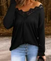 Kadın Uzun Kollu Yaka Güpür Detay Viskon Bluz