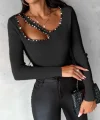 Kadın Uzun Kollu Yaka Taş Ve Dekolte Detay Kaşkorse Bluz