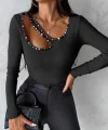 Kadın Uzun Kollu Yaka Taş Ve Dekolte Detay Kaşkorse Bluz