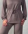 Kadın Uzun Kollu Yaka Ve Büzgü Detay Tunik Ve Pantolon Ikili Takım