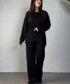 Kadın Uzun Kollu Yaka Ve Büzgü Detay Tunik Ve Pantolon Ikili Takım