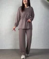 Kadın Uzun Kollu Yaka Ve Büzgü Detay Tunik Ve Pantolon Ikili Takım