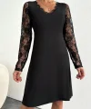 Kadın Uzun Kollu Yaka Ve Kol Dantel Detay Sandy Mini Boy Elbise
