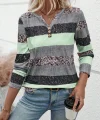 Kadın Uzun Kollu Yakadan Düğmeli çizgili Desenli Süprem Bluz