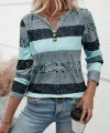 Kadın Uzun Kollu Yakadan Düğmeli çizgili Desenli Süprem Bluz