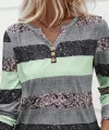 Kadın Uzun Kollu Yakadan Düğmeli çizgili Desenli Süprem Bluz