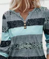Kadın Uzun Kollu Yakadan Düğmeli çizgili Desenli Süprem Bluz